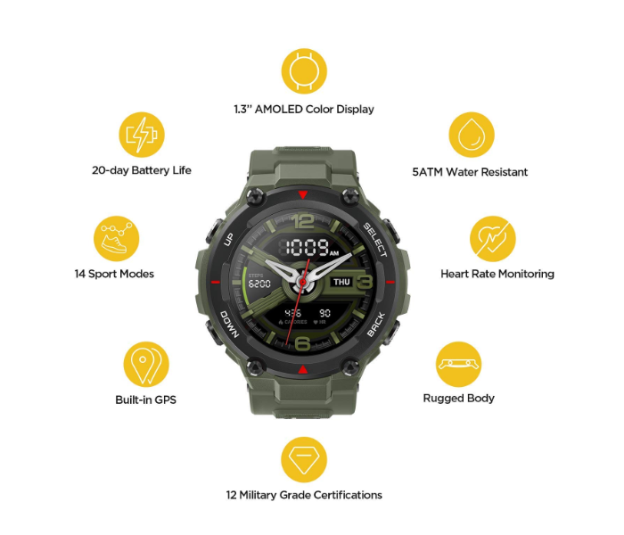 Amazfit T-Rex Water Resistant Smart Watch - Army Green - Zoom Image 2