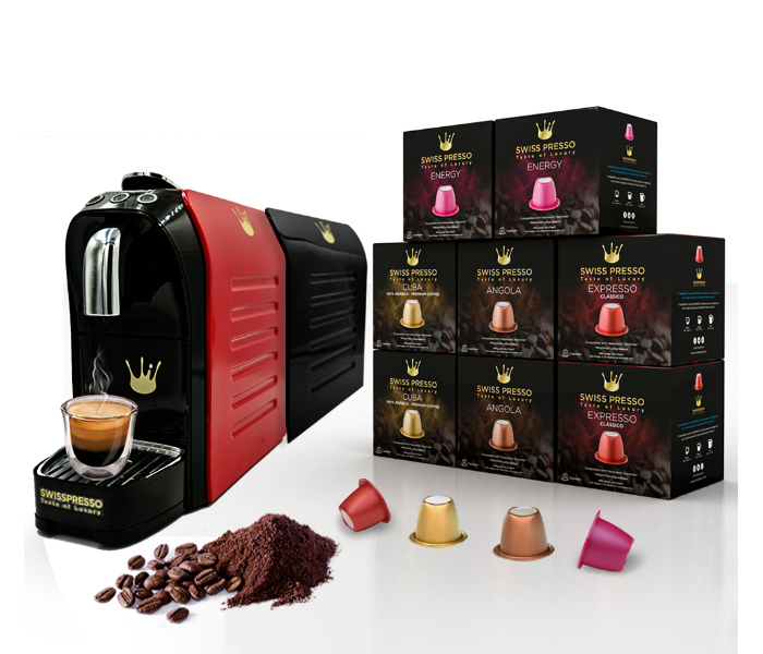 Swiss Presso 80 Capules Nespresso and Espresso Coffee Machine with Side Panel - Red  - Zoom Image 1