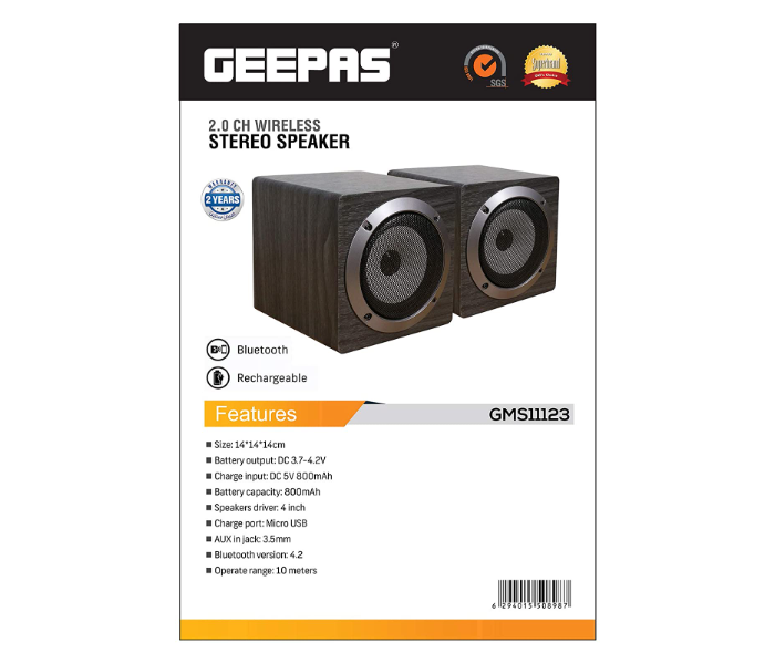 Geepas GMS11123 800mAh Rechargeable Bluetooth Speaker - Brown - Zoom Image 4