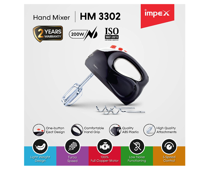 Impex HM3302 5 Speed Hand Mixer - Black - Zoom Image 3