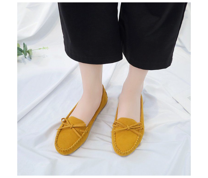 Bow Reverse Suede Leather Breathable Cow Tendon Sole Set Casual Shoes EU 35 For Women - Yellow(JA141) - Zoom Image 2