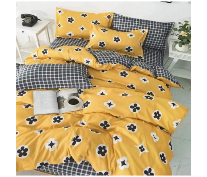 6 Pieces High Quality Cotton Double Size Bed Sheet with Quilt Cover and Pillow Case - Yellow - Zoom Image