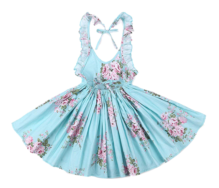 Little Wings Summer 3 Years Vintage Floral Print Casual Boho Toddler Valentine Frock - Sky Blue - Zoom Image 2