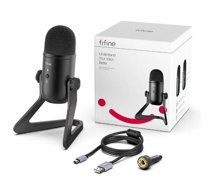 Fifine K678 Studio USB Microphone with Low Latency Monitoring - Black - Zoom Image 1