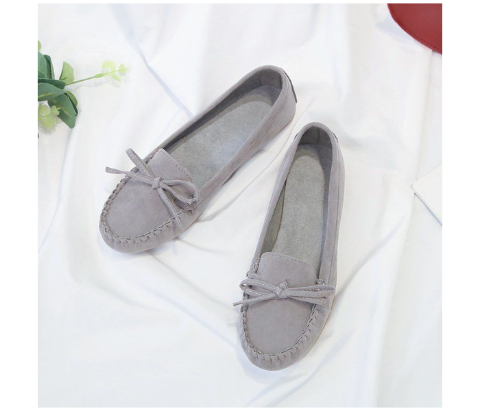 Bow Reverse Suede Leather Breathable Cow Tendon Sole Set Casual Shoes EU 37 For Women - Grey(JA141) - Zoom Image