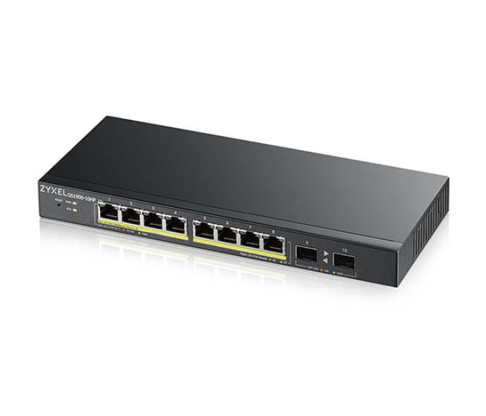 Zyxel GS1900-10HP 8 Port GbE Smart Managed PoE Switch with GbE Uplink - Black - Zoom Image 1