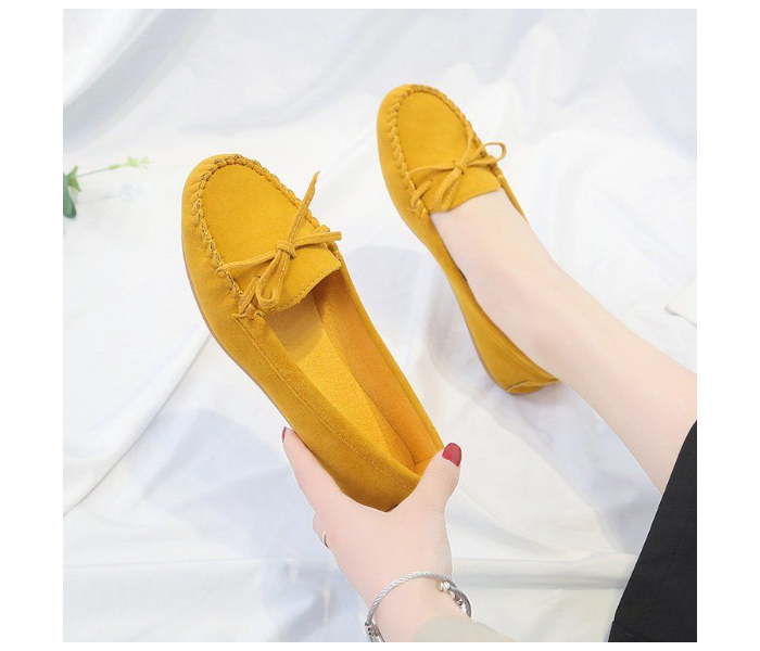 Bow Reverse Suede Leather Breathable Cow Tendon Sole Set Casual Shoes EU 38 For Women - Yellow(JA141) - Zoom Image 2