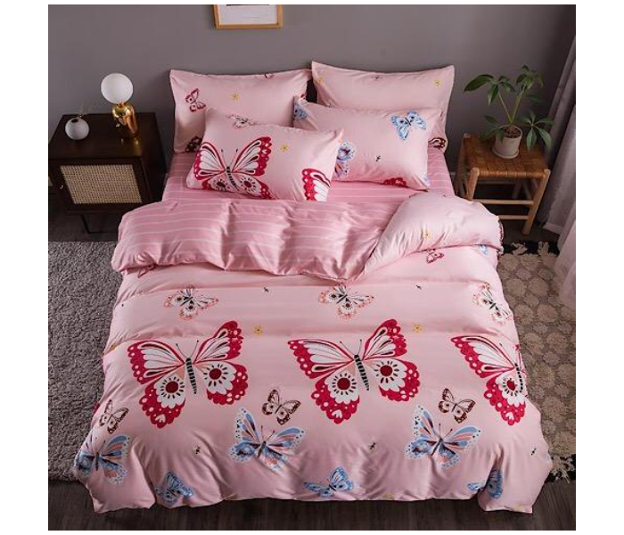 Pink Butterfly 6 Pieces High Quality Cotton Double Size Bed Sheet with Quilt Cover and Pillow Case - Baby Pink - Zoom Image 2