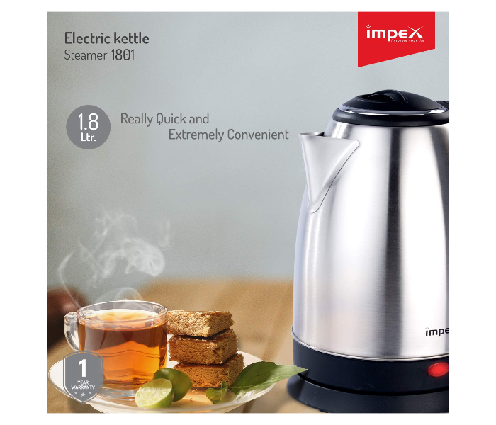 Impex Steamer 1801 1.8 Litre Stainless Steel Electric Kettle - Black and Silver - Zoom Image 4