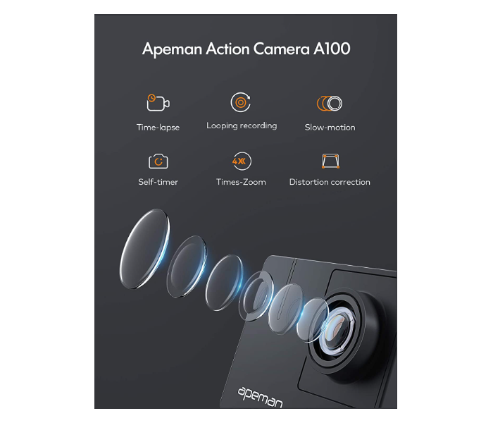 Apeman Trawo A100S Touch Screen 4K 50FPS Action Camera with Remote Control - Black  - Zoom Image 3