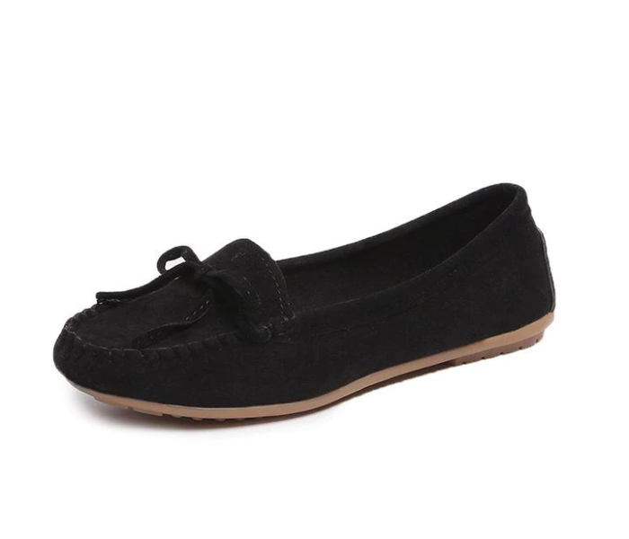 Bow Reverse Suede Leather Breathable Cow Tendon Sole Set Casual Shoes EU 39 For Women - Black(JA141) - Zoom Image 1