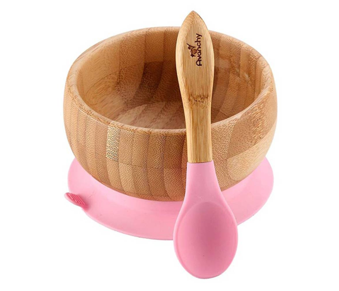 Avanchy Baby Bamboo Stay Put Suction Bowl and Spoon - Pink - Zoom Image 1