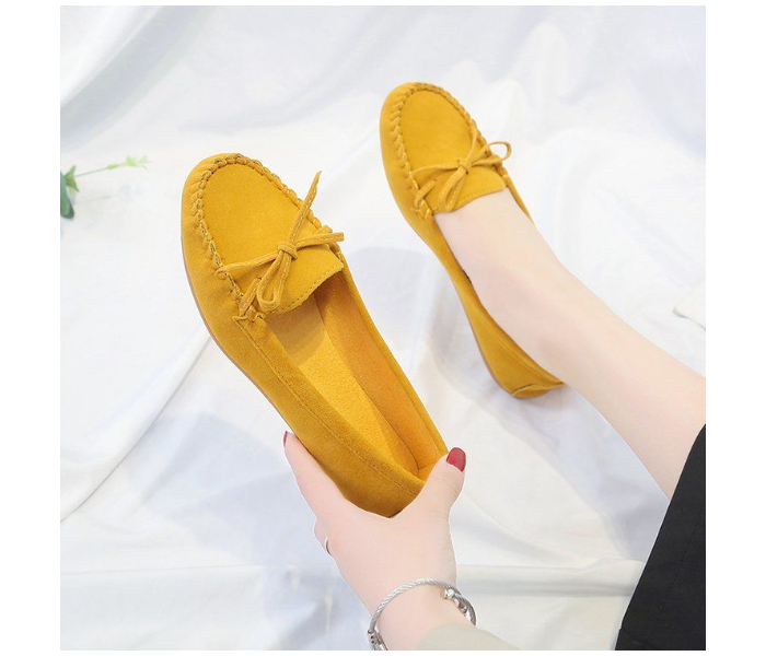 Bow Reverse Suede Leather Breathable Cow Tendon Sole Set Casual Shoes EU 36 For Women - Yellow(JA141) - Zoom Image 2