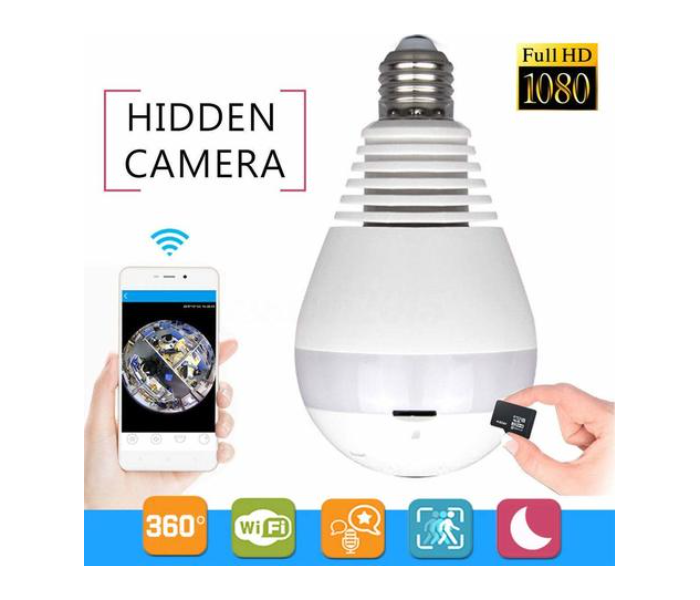 UK Plus 1080P 2MP WiFi Fisheye LED Light Bulb Security Camera - White - Zoom Image 1