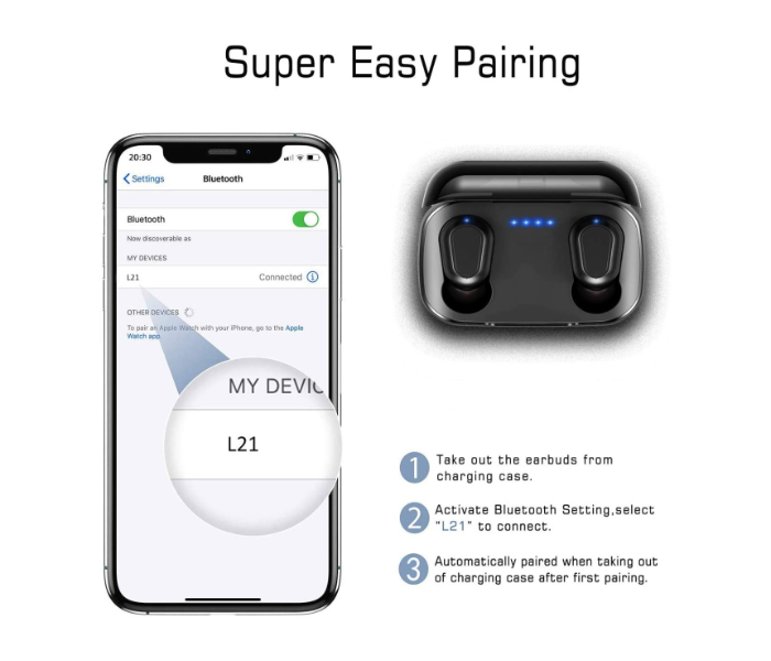 AZWang Wireless Earbuds with Charging Case - Black - Zoom Image 2