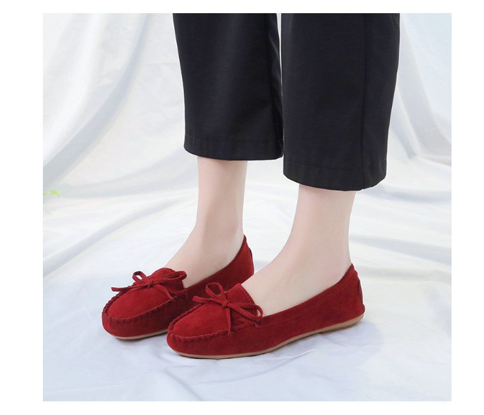 Bow Reverse Suede Leather Breathable Cow Tendon Sole Set Casual Shoes EU 35 For Women - Wine(JA141) - Zoom Image 2