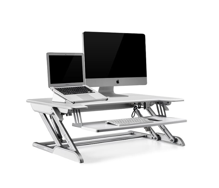 TMH ID36S Aluminum Frame 36 Inch Height Adjustable Sit Standing Desk Converter With Keyboard Tray - Silver - Zoom Image