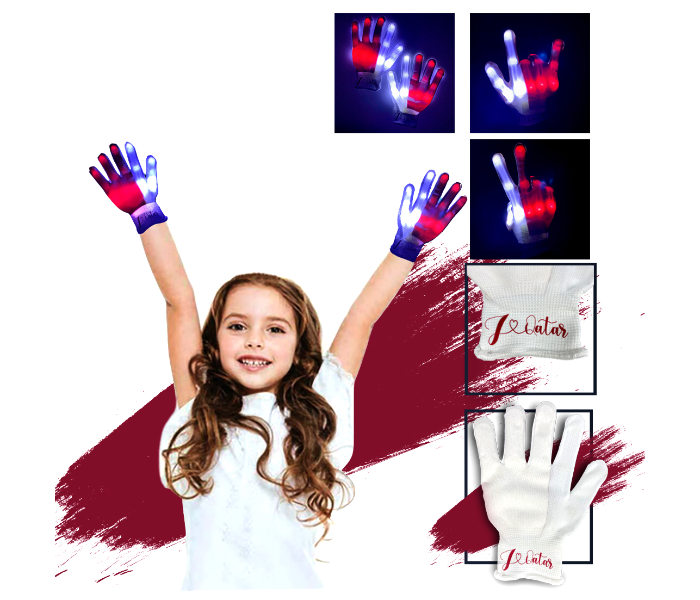 Glowing Medium Skeleton Led Gloves for Night Party National Day Celebration Qatar Flag 3 Light Modes for Kids One Pair  - Zoom Image 1