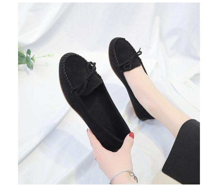 Bow Reverse Suede Leather Breathable Cow Tendon Sole Set Casual Shoes EU 38 For Women - Black(JA141) - Zoom Image 2