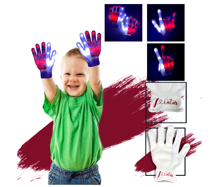 Glowing Medium Skeleton Led Gloves for Night Party National Day Celebration Qatar Flag 3 Light Modes for Kids One Pair  - Zoom Image 2