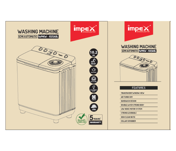 Impex WM4205 12Kg Semi Automatic Washing Machine - White and Blue - Zoom Image 2