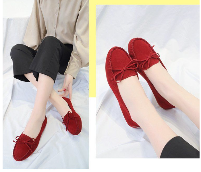 Bow Reverse Suede Leather Breathable Cow Tendon Sole Set Casual Shoes EU 35 For Women - Wine(JA141) - Zoom Image 3