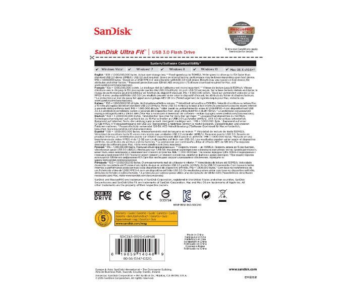 SanDisk SDCZ43-032G-GAM46 32GB Ultra Fit USB 3.0 150 Mb Per Sec Flash Drive - Black - Zoom Image 5