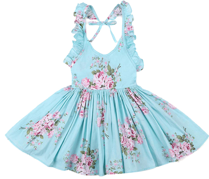 Little Wings Summer 5 Years Vintage Floral Print Casual Boho Toddler Valentine Frock - Sky Blue - Zoom Image 1