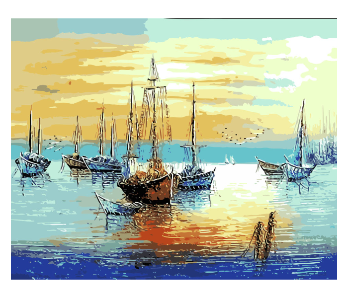 Ships in the Ocean DIY 2053 Canvas Painting - Zoom Image