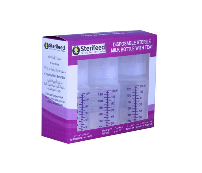 Sterifeed Pack of 3 130 ml Sterile Disposable Bottles with Standard Teats - Zoom Image