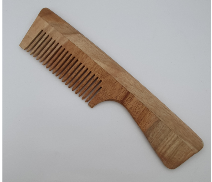 Raw Essential Neem Wood Comb with Handle - Wood - Zoom Image