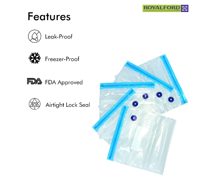 Royalford RF9373 20 Pieces Food Vacuum Bag - Clear & Blue - Zoom Image 2