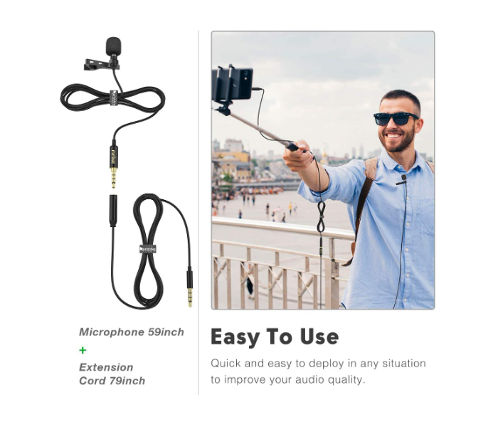 Fifine C1 Lavalier Lapel Headset Microphone with 3.5 mm Jack - Black - Zoom Image 3