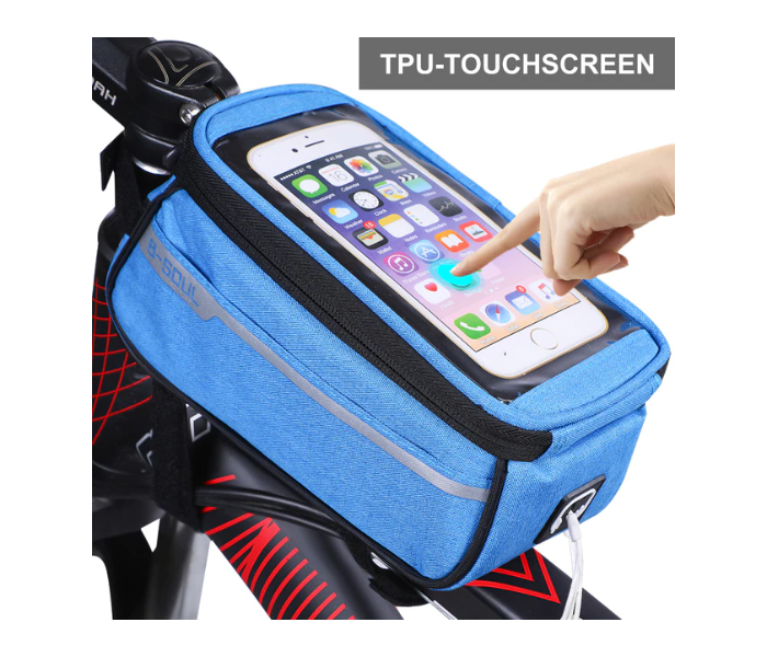 Waterproof Bicycle Top Tube Cycling Bag With Mobile Holder - Blue - Zoom Image