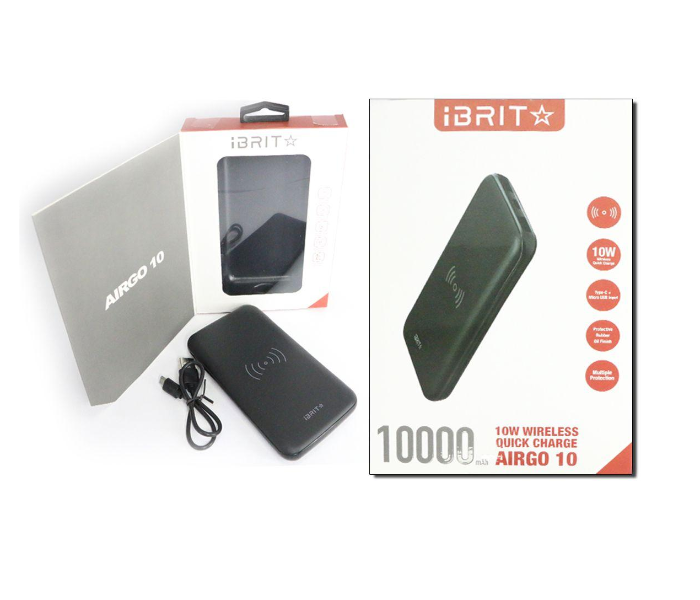 Ibrit 10000 mAh Airgo 10 Wireless Powerbank - Black - Zoom Image 1