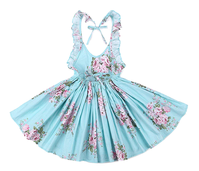 Little Wings Summer 4 Years Vintage Floral Print Casual Boho Toddler Valentine Frock - Sky Blue - Zoom Image 2