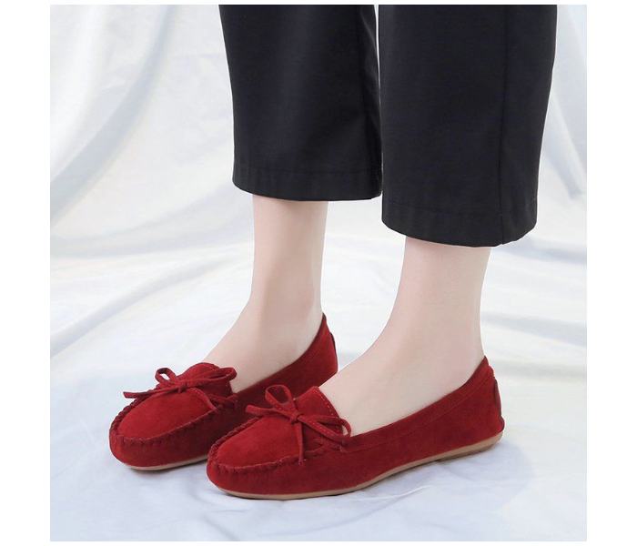 Bow Reverse Suede Leather Breathable Cow Tendon Sole Set Casual Shoes EU 37 For Women - Wine(JA141) - Zoom Image 2