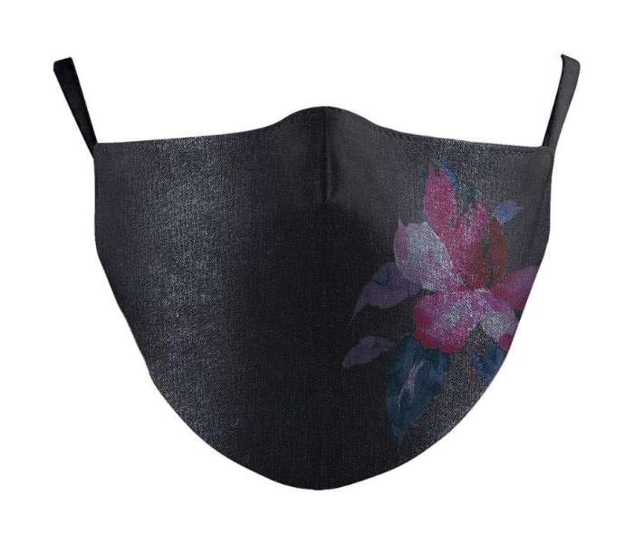 TMH-076 Washable Cloth Black Flower Face Mask - Zoom Image