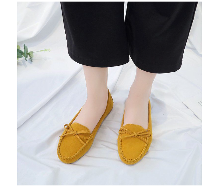 Bow Reverse Suede Leather Breathable Cow Tendon Sole Set Casual Shoes EU 39 For Women - Yellow(JA141) - Zoom Image 1