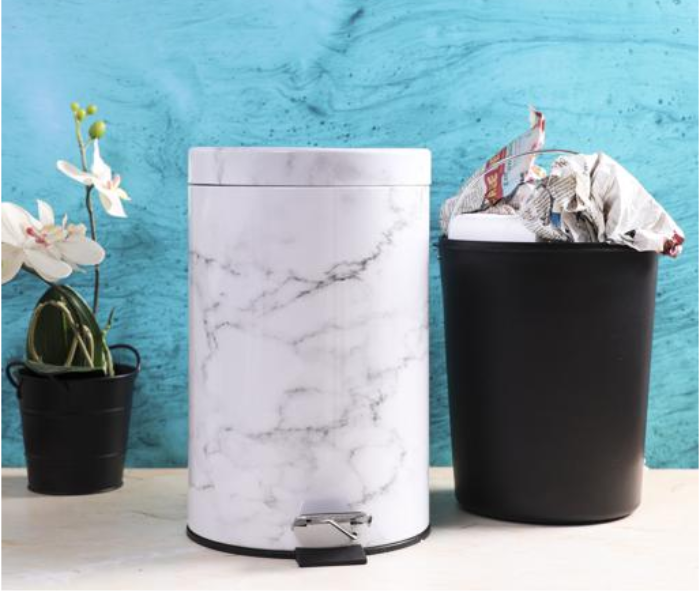 Royalford RF9581 5 Litre Marble Design Dust Bin - White & Grey - Zoom Image 1