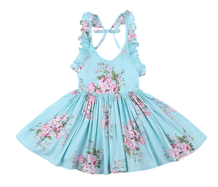 Little Wings Summer 6 Years Vintage Floral Print Casual Boho Toddler Valentine Frock - Sky Blue - Zoom Image 1