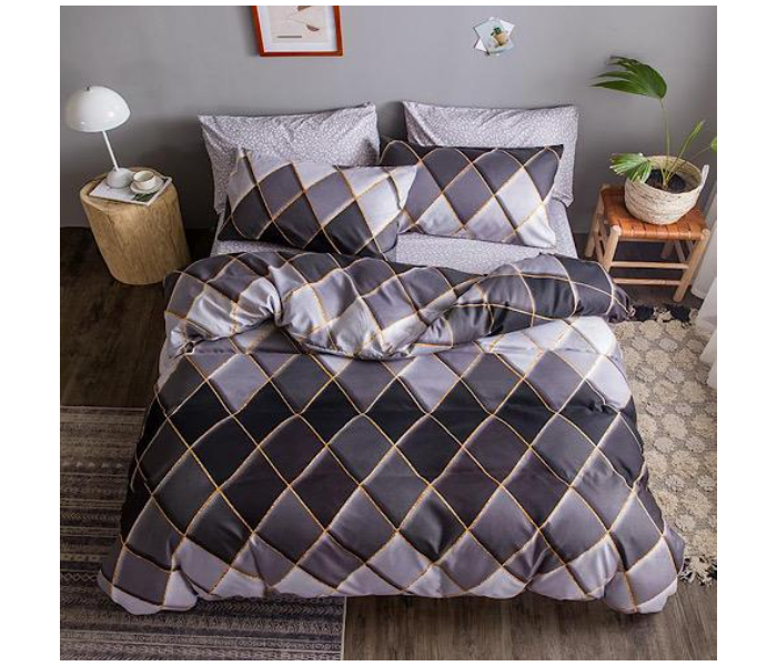 Designed 6 Pieces High Quality Cotton Double Size Bed Sheet with Quilt Cover and Pillow Case - Black - Zoom Image 2