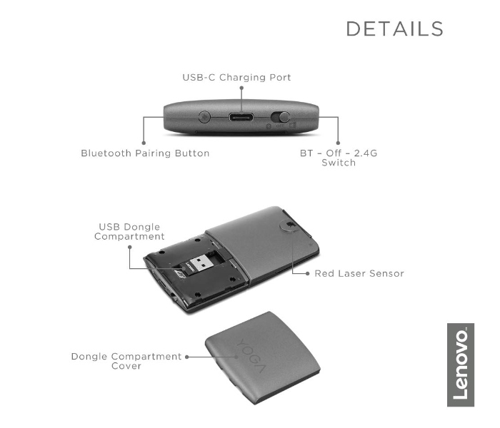 Lenovo GY50U59626 Yoga Mouse with Laser Presenter - Grey - Zoom Image 4