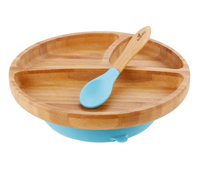 Avanchy Avanchy Bamboo Suction Classic Plate and Spoon - Blue - Zoom Image 1