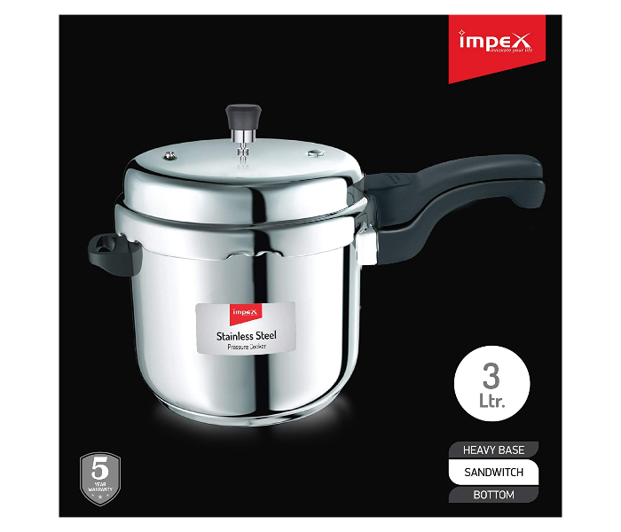 Impex EP3 3 Litre Stainless Steel Pressure Cooker - Stainless Steel - Zoom Image 2