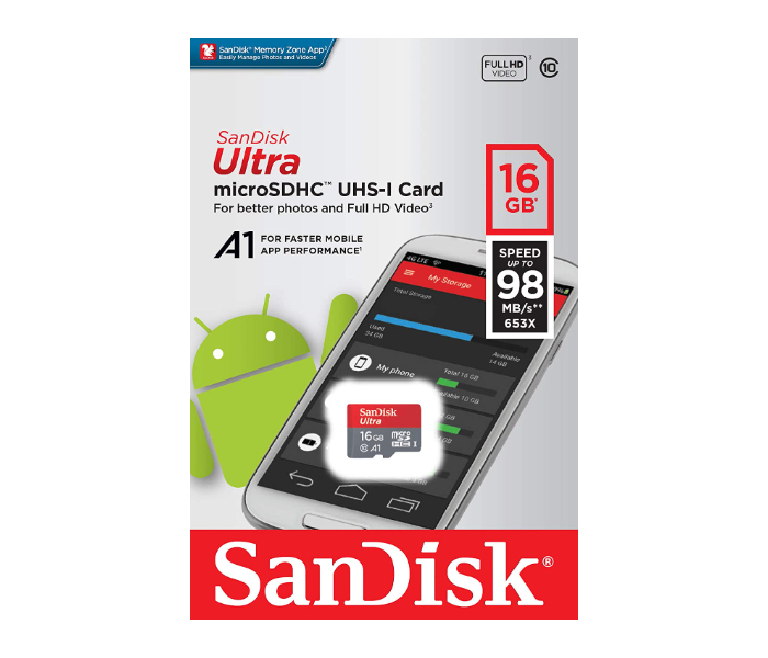 SanDisk SDSQUAR-016G-GN6MN 16GB Ultra Android microSDHC 98MB/s A1 Class 10 Card - Zoom Image 2