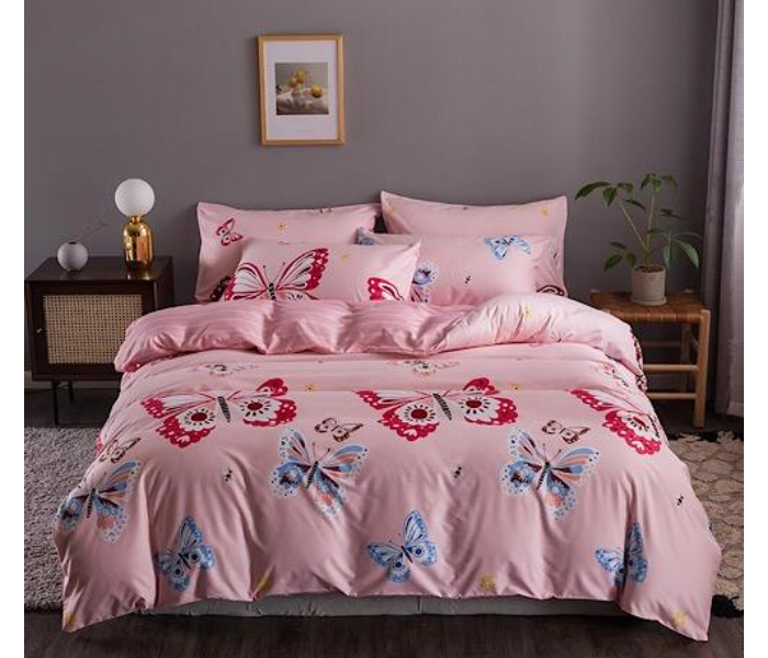 Pink Butterfly 6 Pieces High Quality Cotton Double Size Bed Sheet with Quilt Cover and Pillow Case - Baby Pink - Zoom Image 1