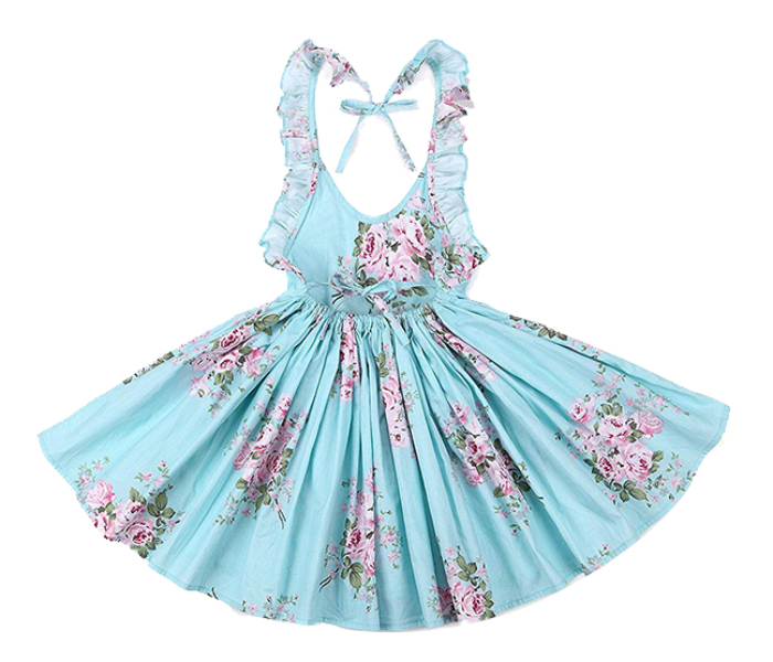 Little Wings Summer 5 Years Vintage Floral Print Casual Boho Toddler Valentine Frock - Sky Blue - Zoom Image 2