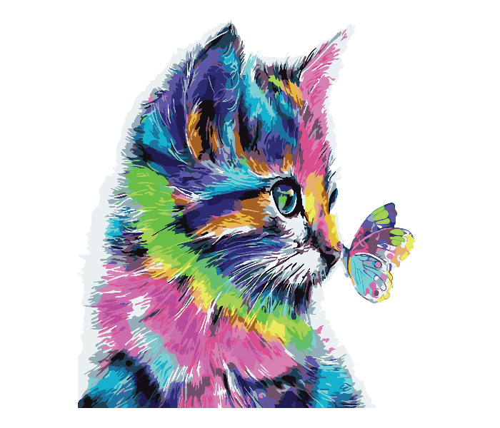 Colorful Cat and Butterflies DIY 2318 Canvas Painting  - Zoom Image