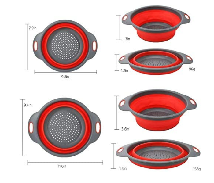 Set of 2 Silicone Collapsible Strainers - Grey and Red - Zoom Image 2